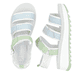 Mehrfarbige Rieker Damen Riemchensandalen W3052-91 mit einem Klettverschluss. Schuh von oben, liegend.