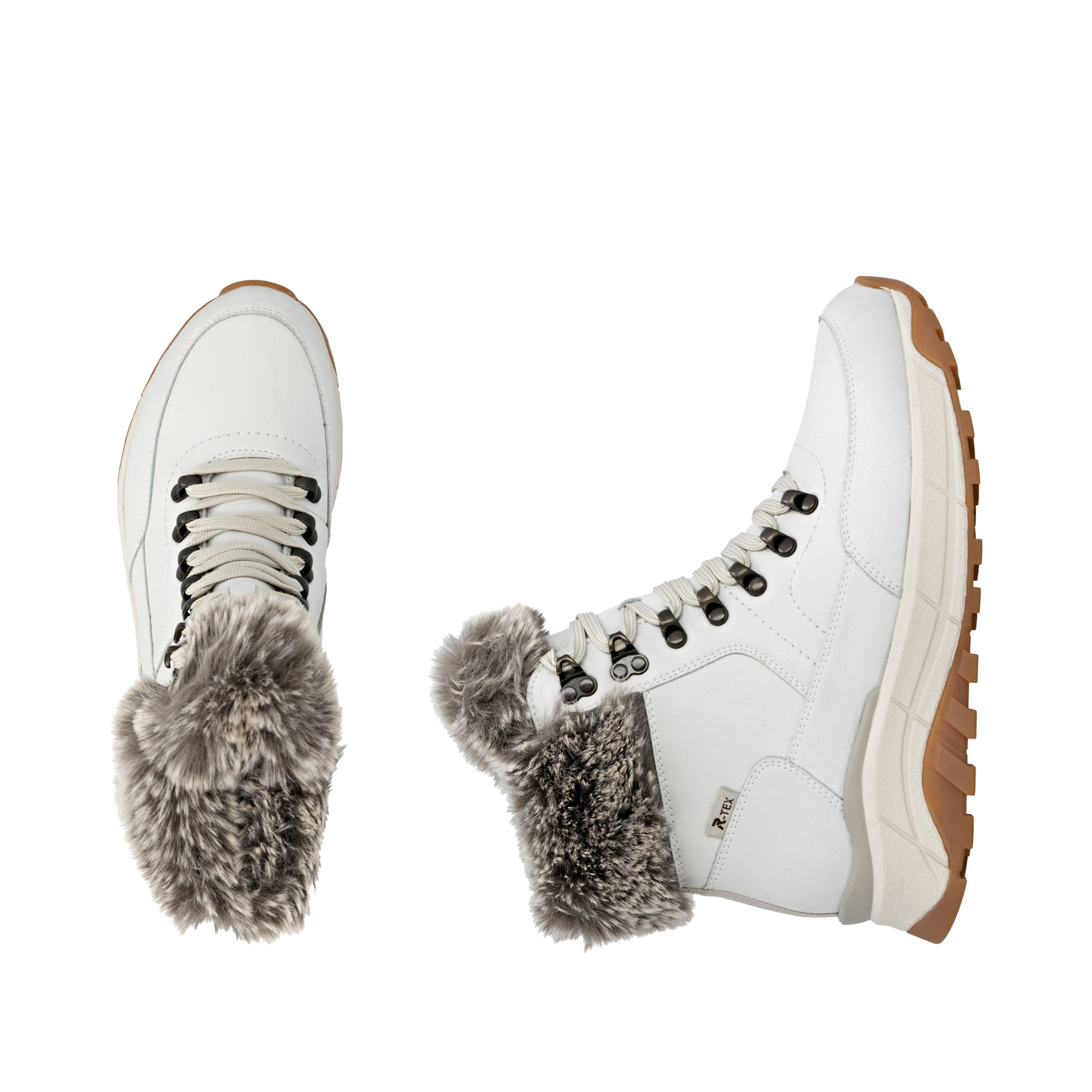 Weiße Rieker Damen Schnürstiefel W0063-80 aus Glattleder. Schuh von oben, liegend.