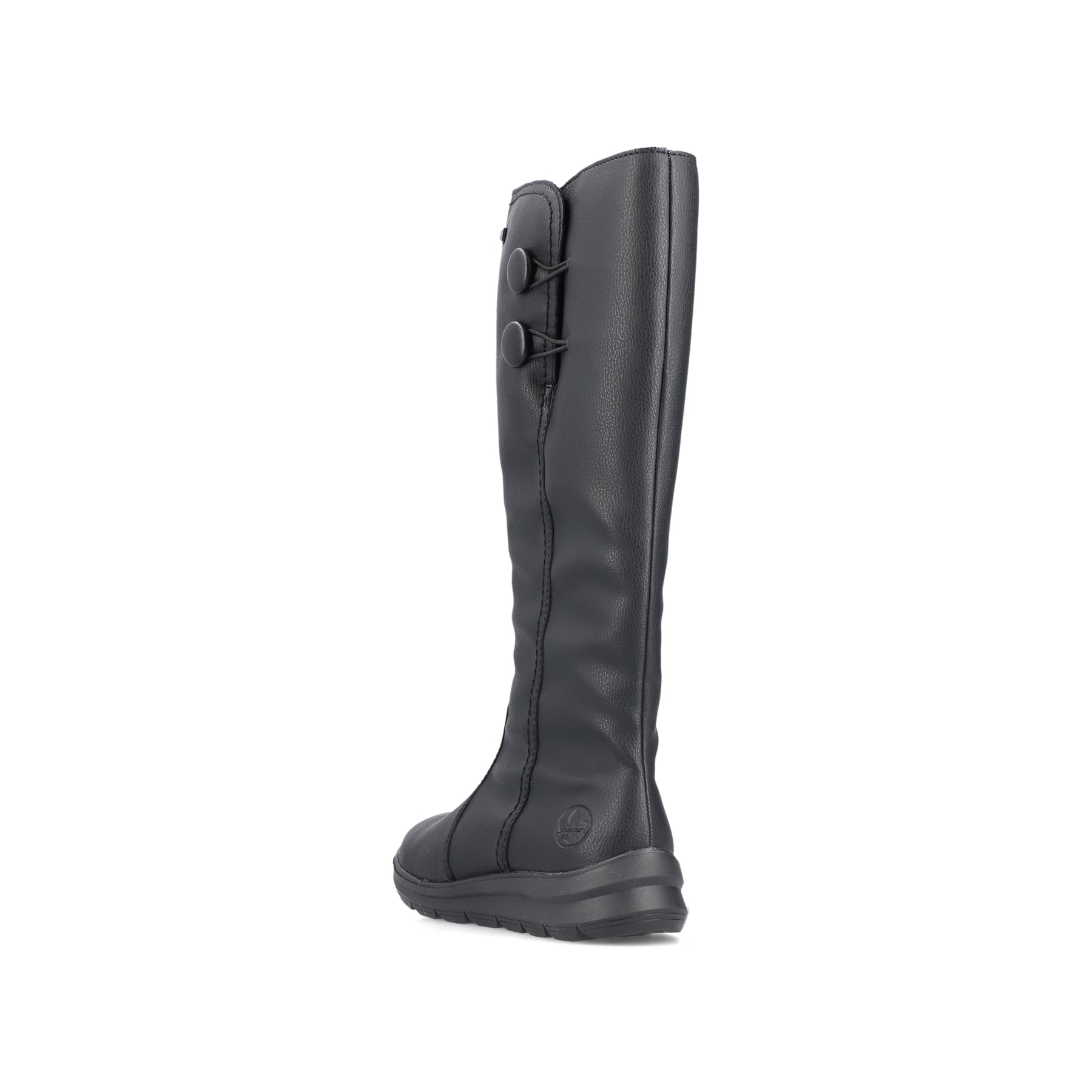 Nachtschwarze Rieker Damen Hochschaftstiefel Z0090-00 mit einem Reißverschluss. Schuh von oben.