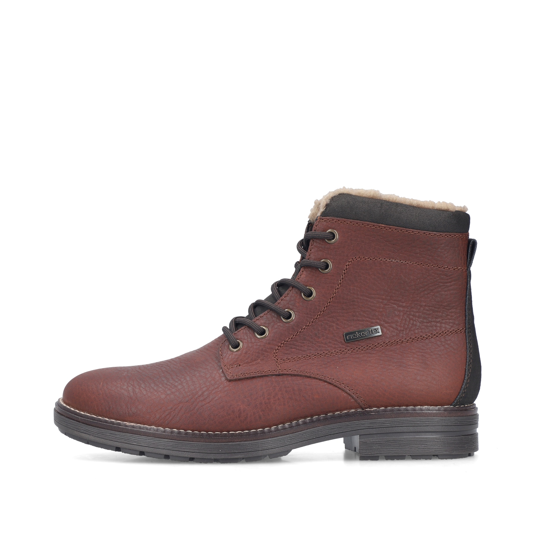 Dunkelbraune Rieker Herren Schnürstiefel 33420-26 aus Glattleder. Schuh Außenseite.