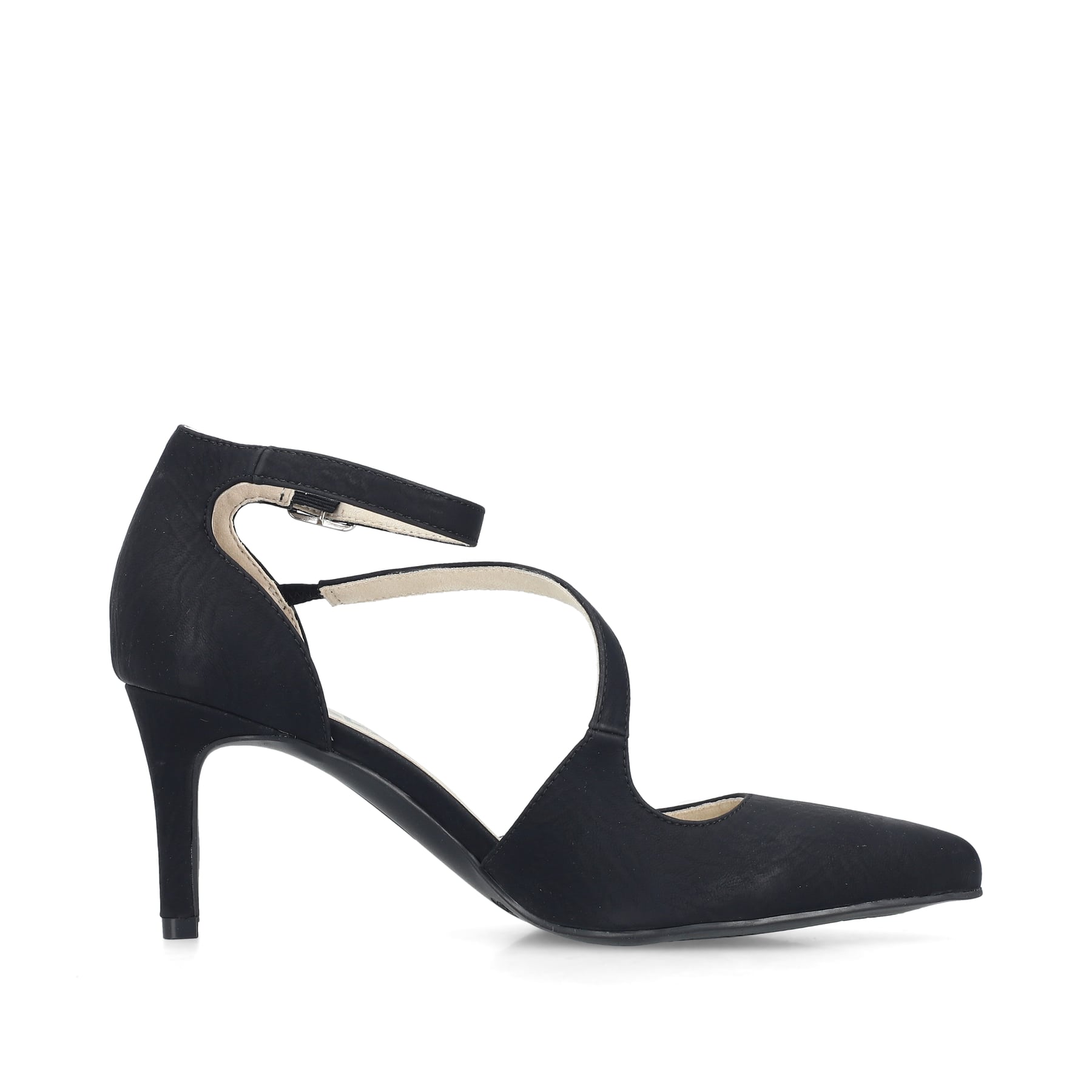 Schwarze Rieker Pumps 41153-00 mit einer griffigen Sohle. Schuh Innenseite.