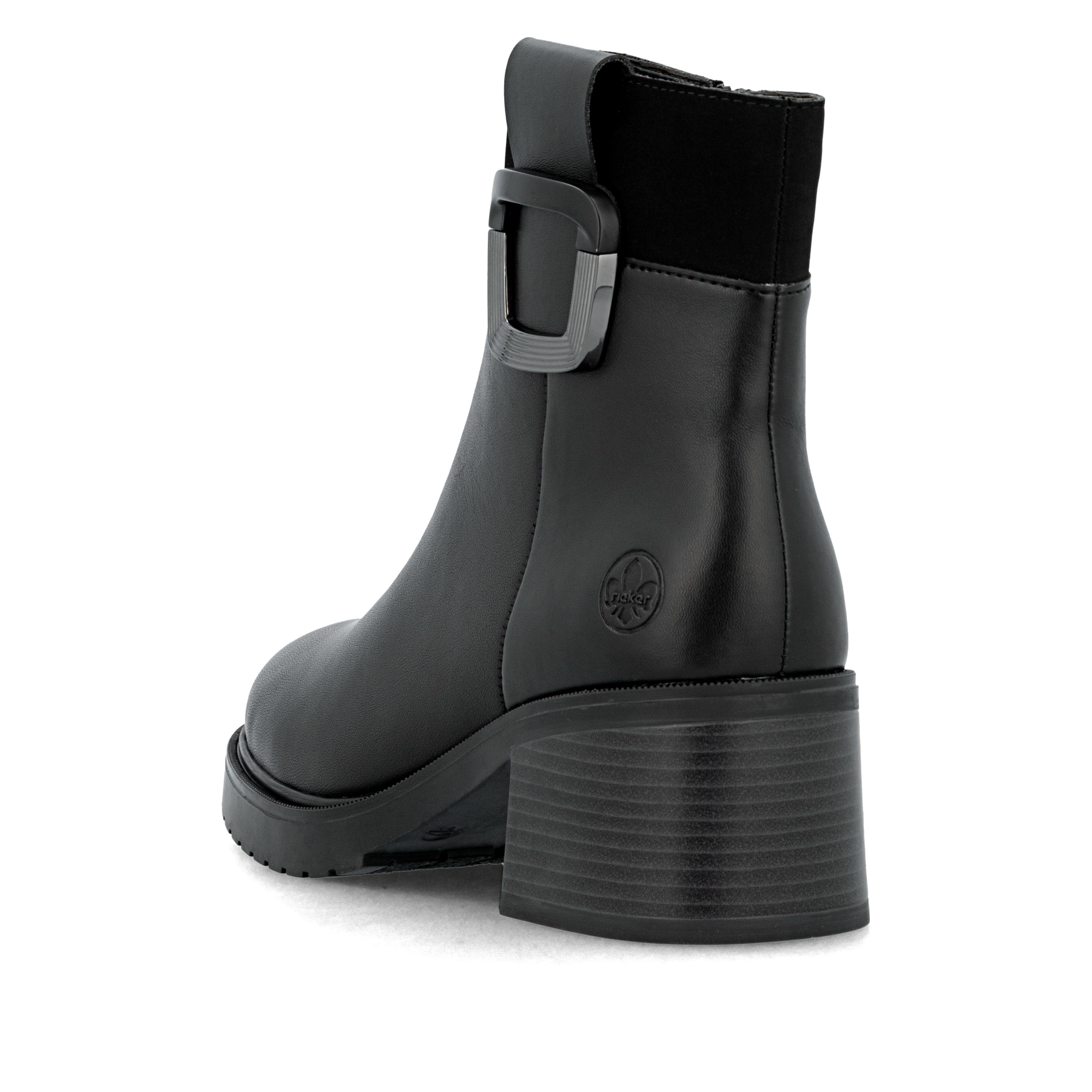 Schwarze Rieker Damen Stiefeletten Y5253-00 aus Glattleder. Schuh von hinten.