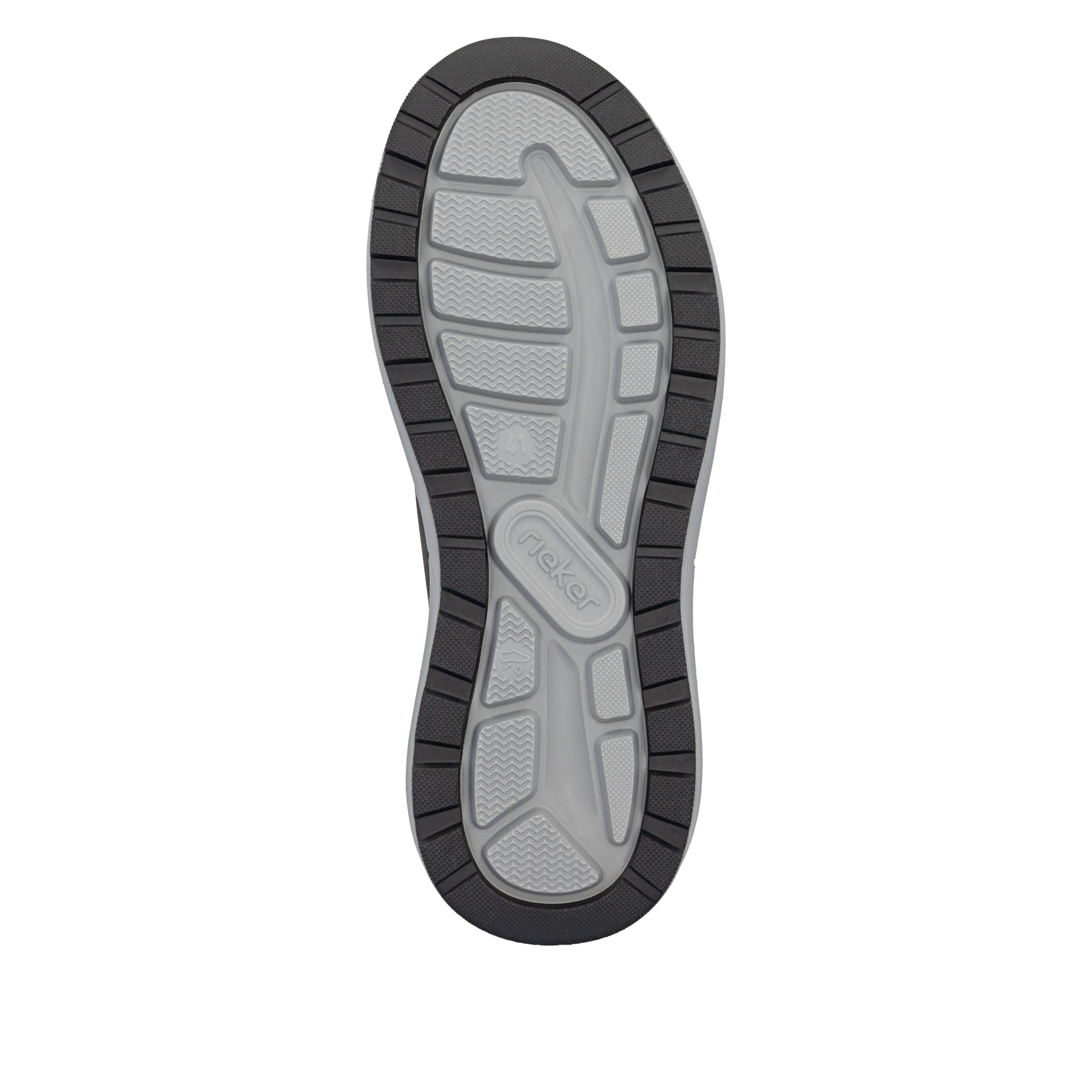 Mocassins Rieker noirs pour hommes 06058-00 avec bande élastique. Semelle extérieure de la chaussure.