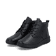 Schwarze Rieker Damen Schnürstiefel Z0022-01 aus Glattleder mit Reißverschluss. Schuhpaar seitlich schräg.