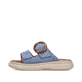 Mules Rieker bleues pour femme V3050-14 avec boucle tendance. Côté extérieur de la chaussure.