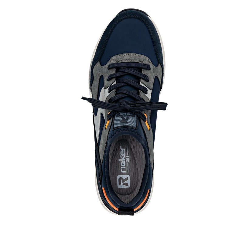 Blaue Rieker Herren Sneaker Low U1403-15 mit wasserabweisender RiekerTEX-Membran. Schuh von oben.