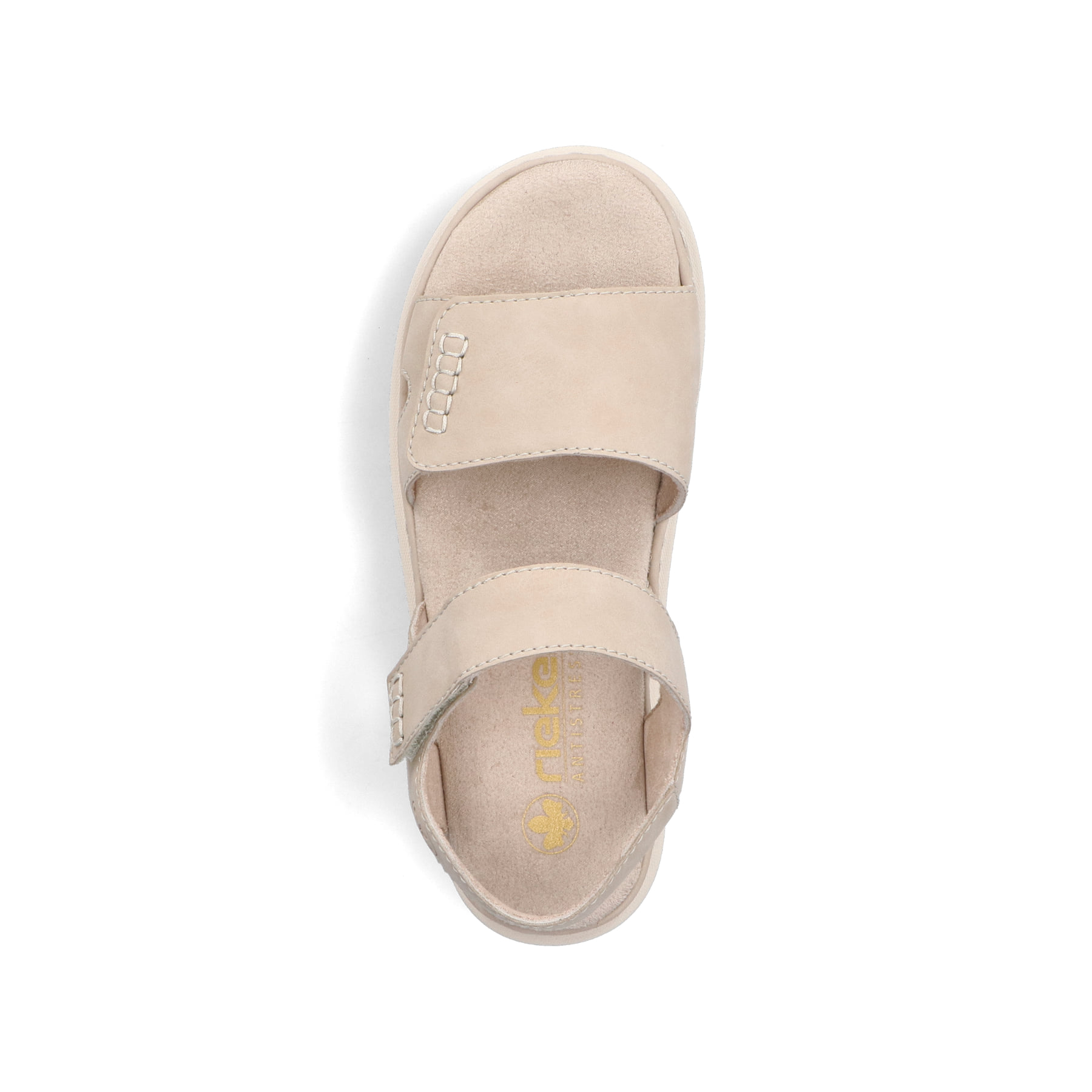 Beige Rieker Damen Riemchensandalen 61550-60 mit einem Klettverschluss. Schuh von oben.