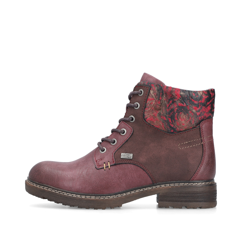 Rote Rieker Damen Schnürstiefel 94712-35 mit wasserabweisender RiekerTEX-Membran. Schuh Außenseite.