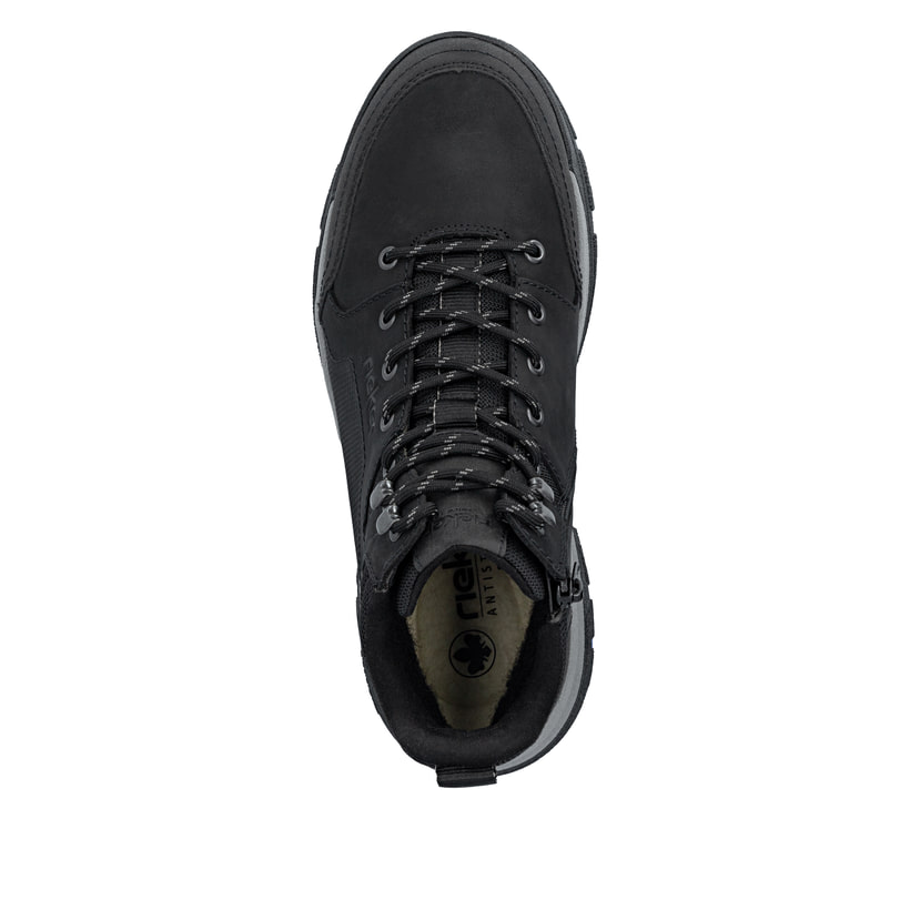 Schwarze Rieker Herren Schnürstiefel 30301-00 mit dem umdrehbaren Glacier Grip. Schuh von oben.