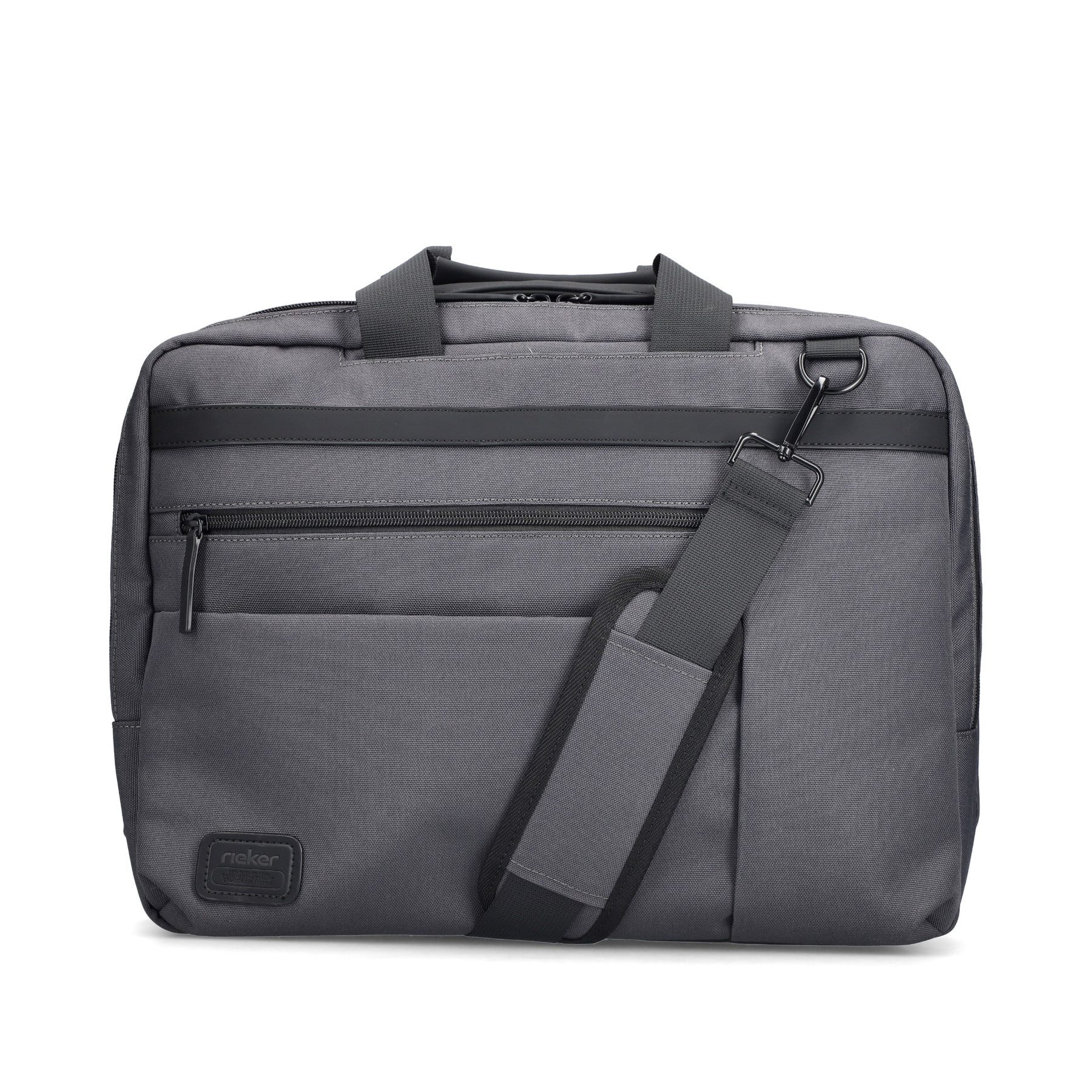 Sac pour ordinateur portable  H5200-43 en gris avec fermeture éclair, compartiment rembourré pour ordinateur portable et bretelles amovibles. Devant.