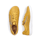 Gelbe Rieker Damen Schnürschuhe 52824-68, Barfußschuhe mit runden Ziernähten. Schuh von oben, liegend.
