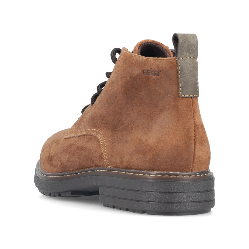 Braune Rieker Herren Schnürstiefel 33106-22 aus Rauleder mit modernen Ziernähten. Schuh von hinten.
