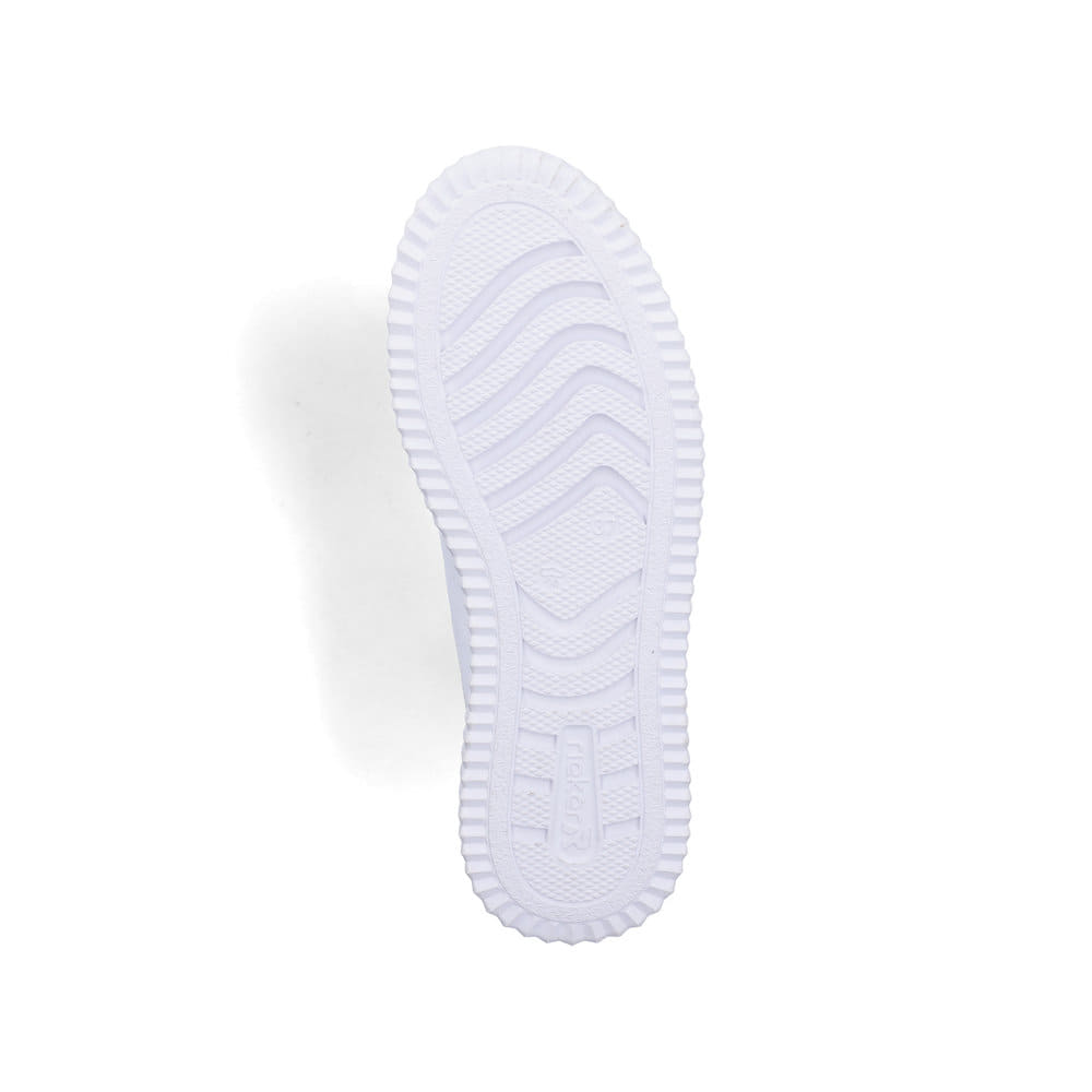 Baskets basses Rieker blanches femme N9910-80 en cuir lisse avec lacets. Semelle extérieure de la chaussure.