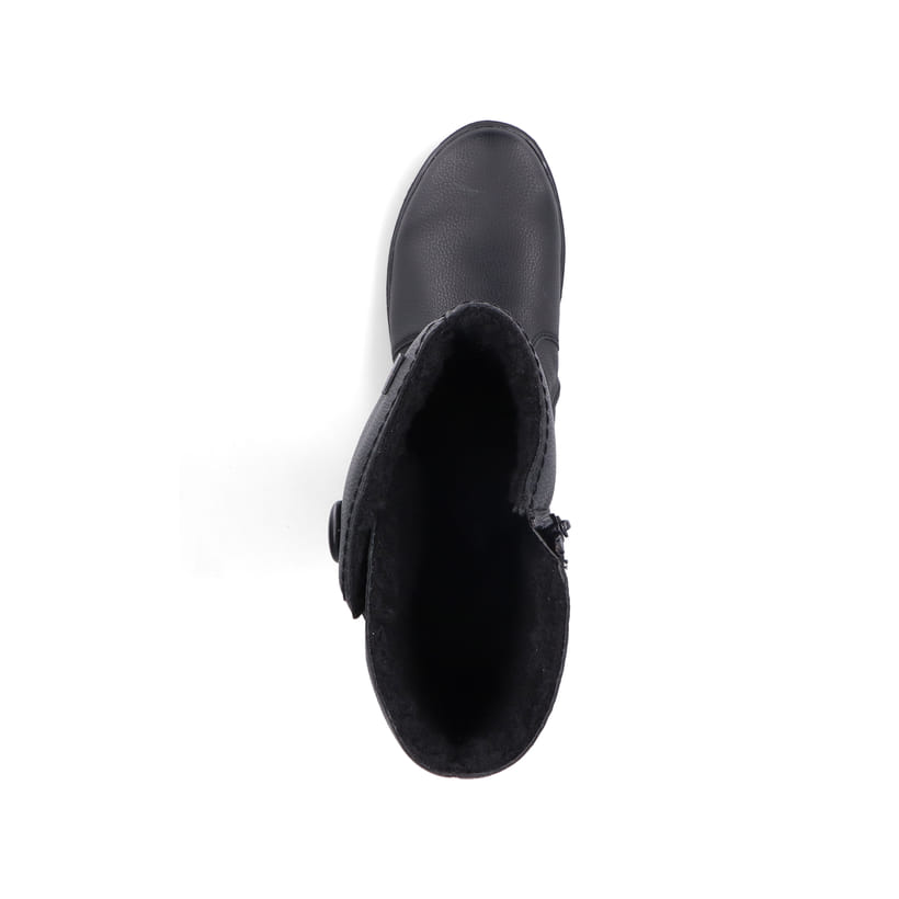 Nachtschwarze Rieker Damen Hochschaftstiefel Z0090-00 mit einem Reißverschluss. Schuh Laufsohle.