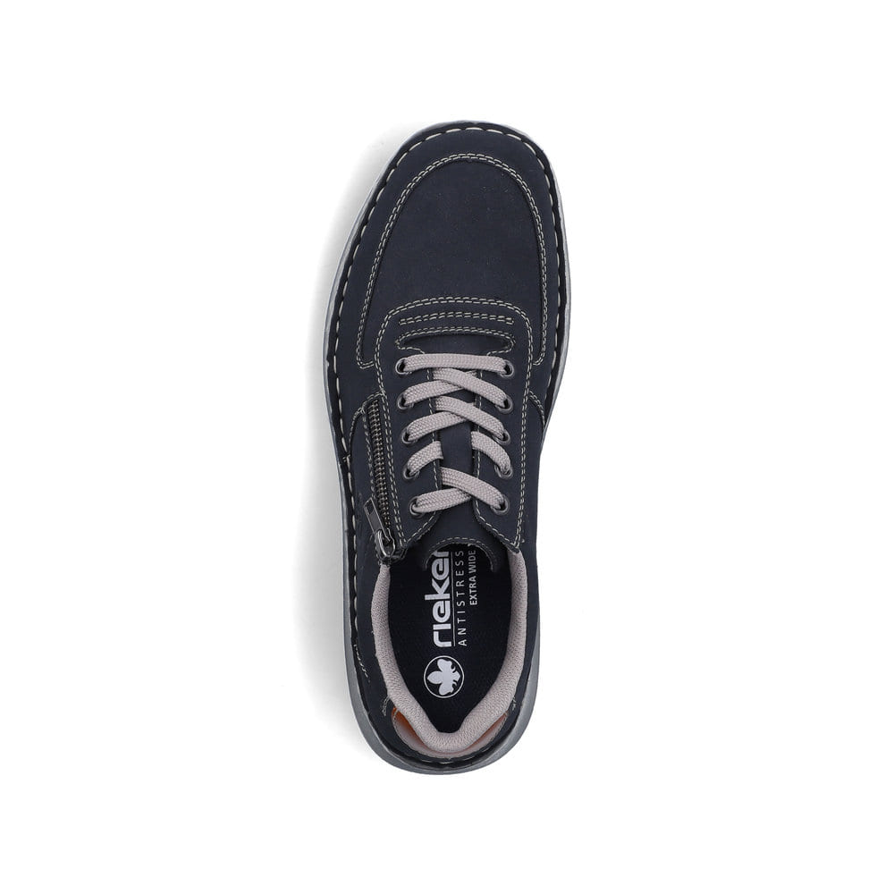Blaue Rieker Herren Schnürschuhe 03030-14 mit modernen Ziernähten. Schuh von oben.