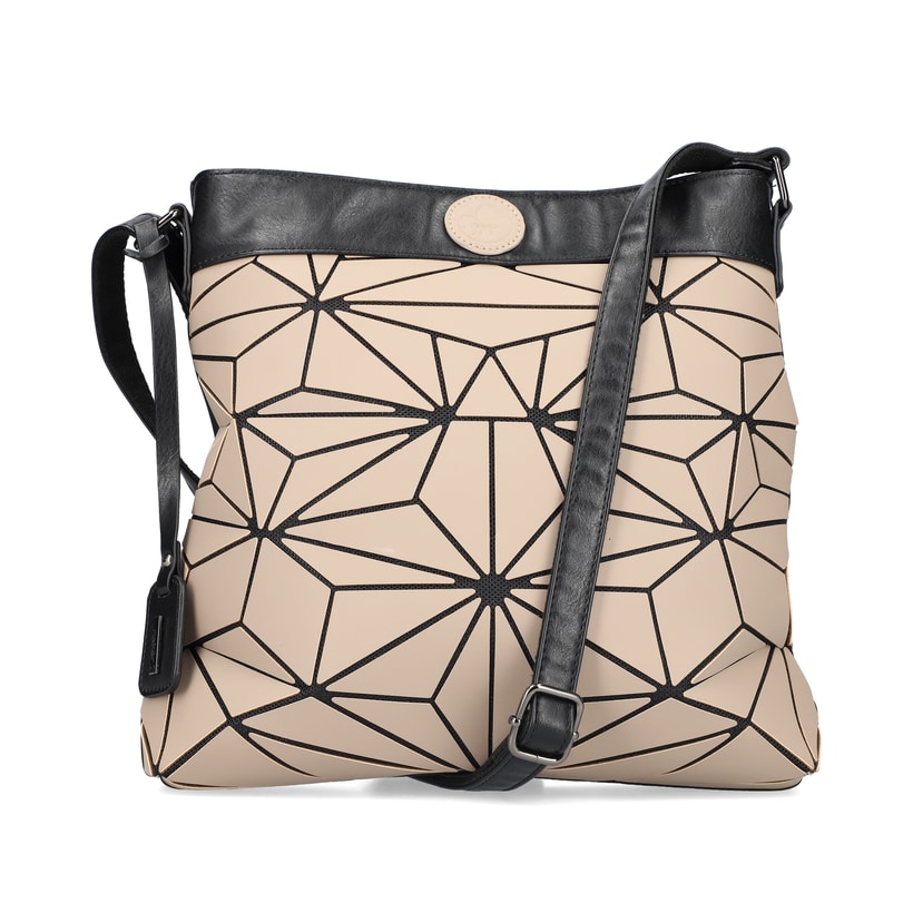 Rieker Damen Handtasche H1316-62 in Braunbeige-Schwarz aus Kunstleder mit Reißverschluss. Handtasche Vorderseite.