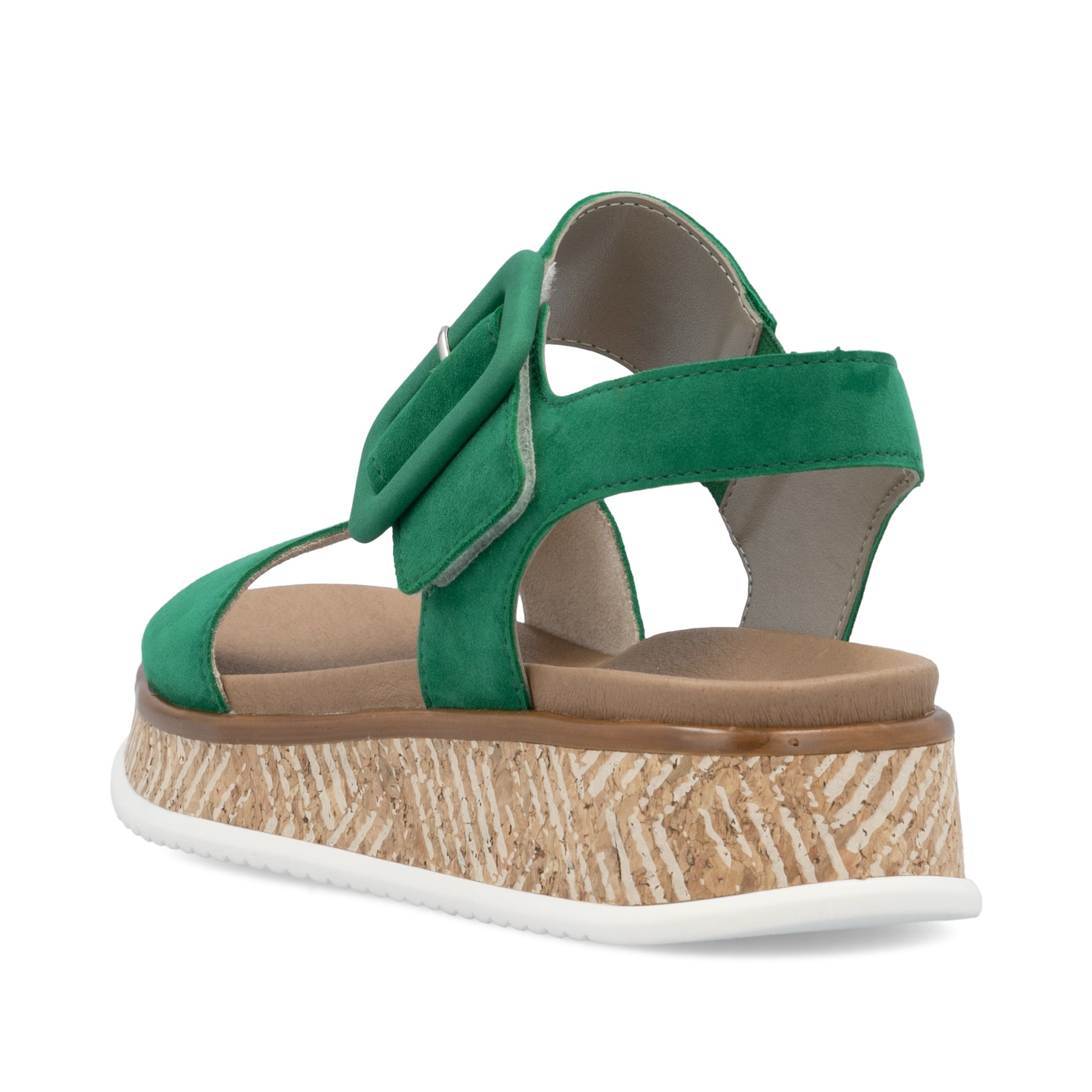 Grüne Rieker Damen Riemchensandalen W0800-52 mit trendigen Schnalle. Schuh von hinten.