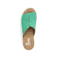 Grasgrüne Rieker Damen Pantoletten V0673-52 mit Ziernähten. Schuh von oben.