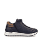 Baskets basses Rieker bleues femme N1400-14 avec bord de tige rembourré. Chaussure vue de l'arrière.
