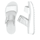 Weiße Rieker Damen Pantoletten W3050-90 mit einem Klettverschluss. Schuh von oben, liegend.