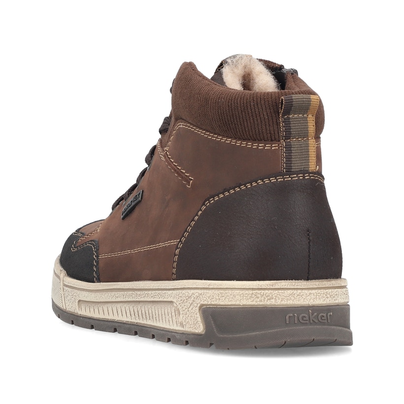 Dunkelbraune Rieker Herren Sneaker High 36042-25 aus Rauleder. Schuh von hinten.