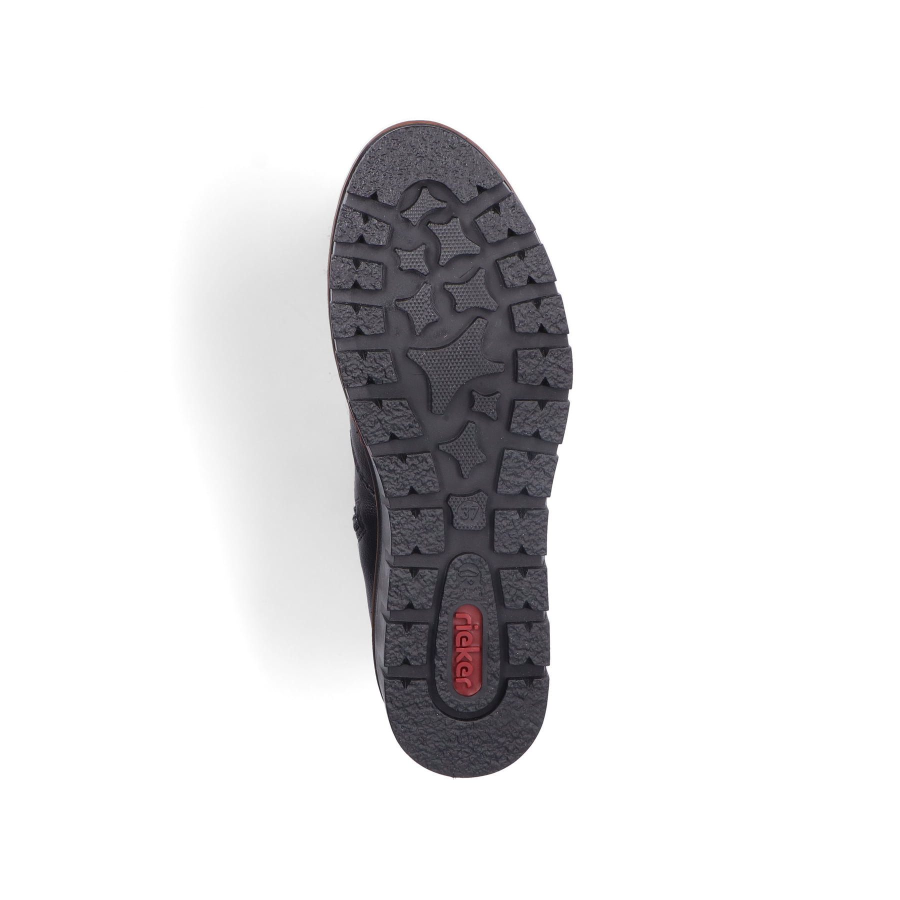 Bottines Rieker noires pour femmes X9165-00 avec fermeture éclair. Semelle extérieure de la chaussure.