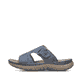 Blaue Rieker Damen Pantoletten 64806-10 mit einem Klettverschluss. Schuh Außenseite.