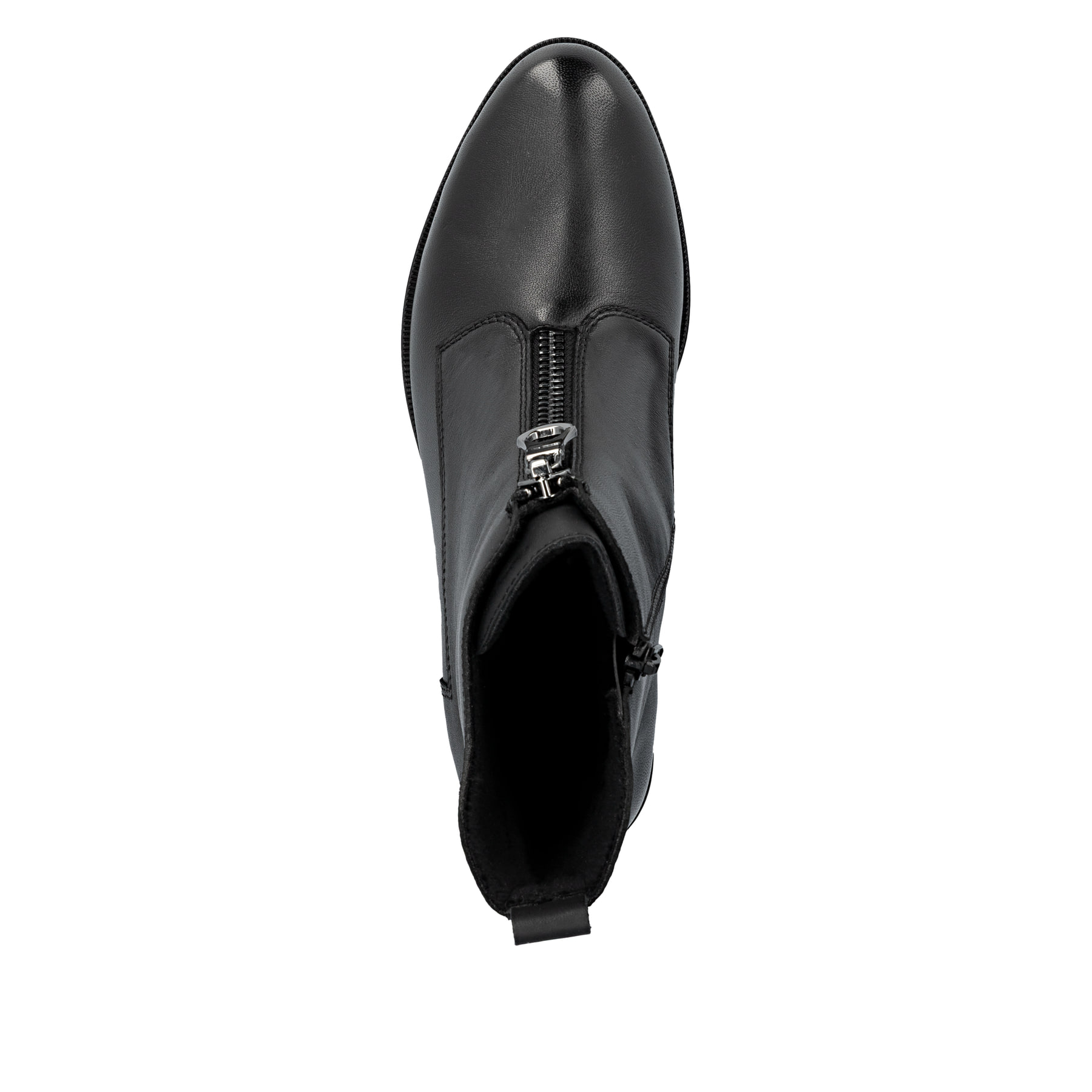 Bottines Rieker noires femme Y0552-00 en cuir lisse avec fermeture éclair. Chaussure vue de dessus.