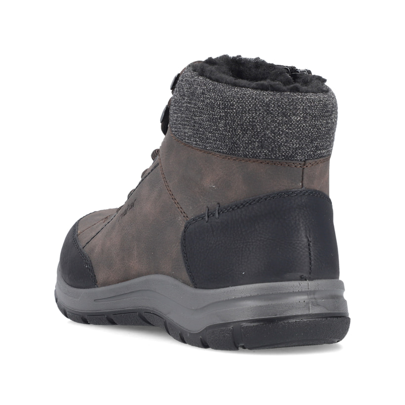 Holzbraune Rieker Herren Schnürstiefel 03640-25 mit einem Reißverschluss. Schuh von oben.