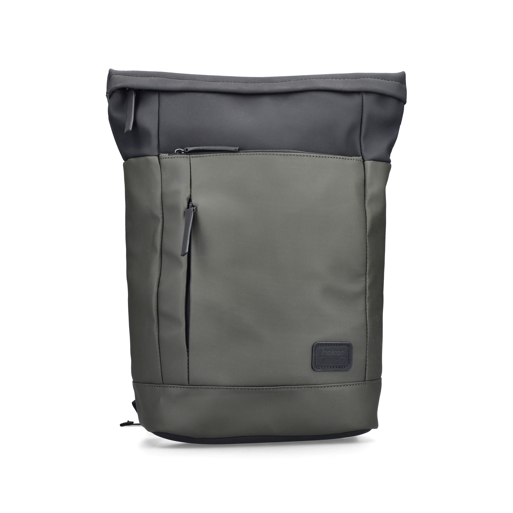 Sac à dos Rieker H5101-54 vert avec fermeture éclair, compartiment rembourré pour ordinateur portable et bretelles ajustable. Devant.
