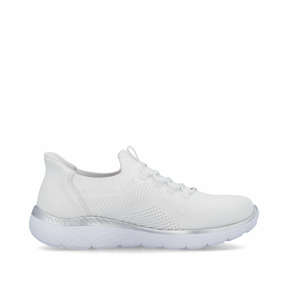Weißsilberne Rieker Damen Sneaker Low M5066-80 mit praktischer easy in Funktion. Schuh Innenseite.