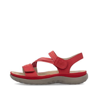 Rote Rieker Damen Trekkingsandalen 64870-33 mit einem Klettverschluss. Schuh Außenseite.