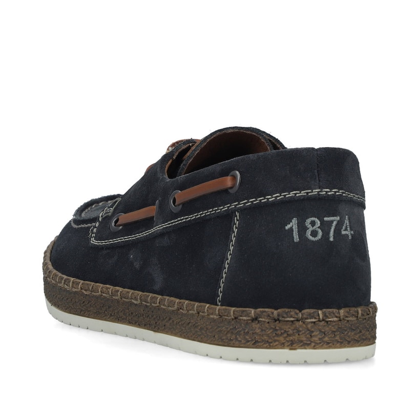 Chaussures à lacets Rieker bleues pour homme B5220-14 en cuir velours. Chaussure vue de l'arrière.
