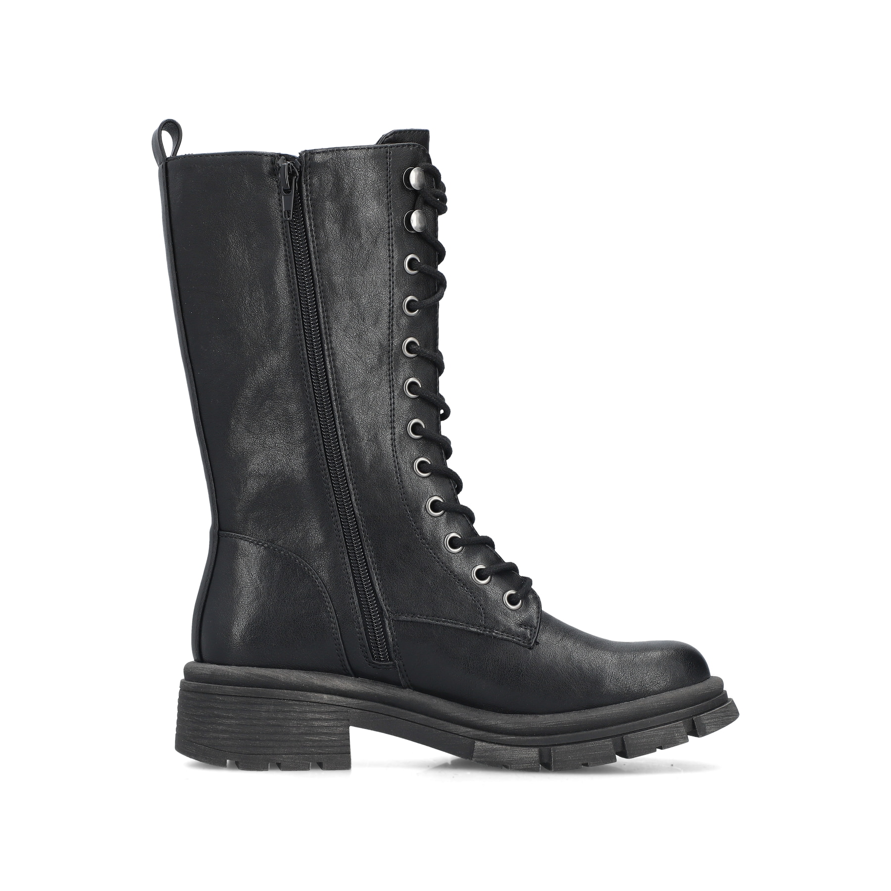 Schwarze Rieker Damen Hochschaftstiefel 91440-00 mit einem Reißverschluss. Schuh Innenseite.