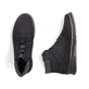 Carbonschwarze Rieker Herren Schnürstiefel 32334-00 mit einem Reißverschluss. Schuh von oben, liegend.