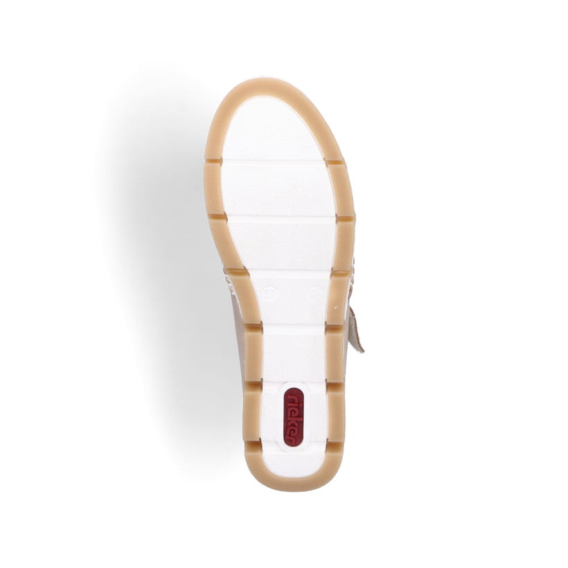 Beige Rieker Damen Slipper 49958-61 aus Glattleder, Barfußschuhe. Schuh Laufsohle.