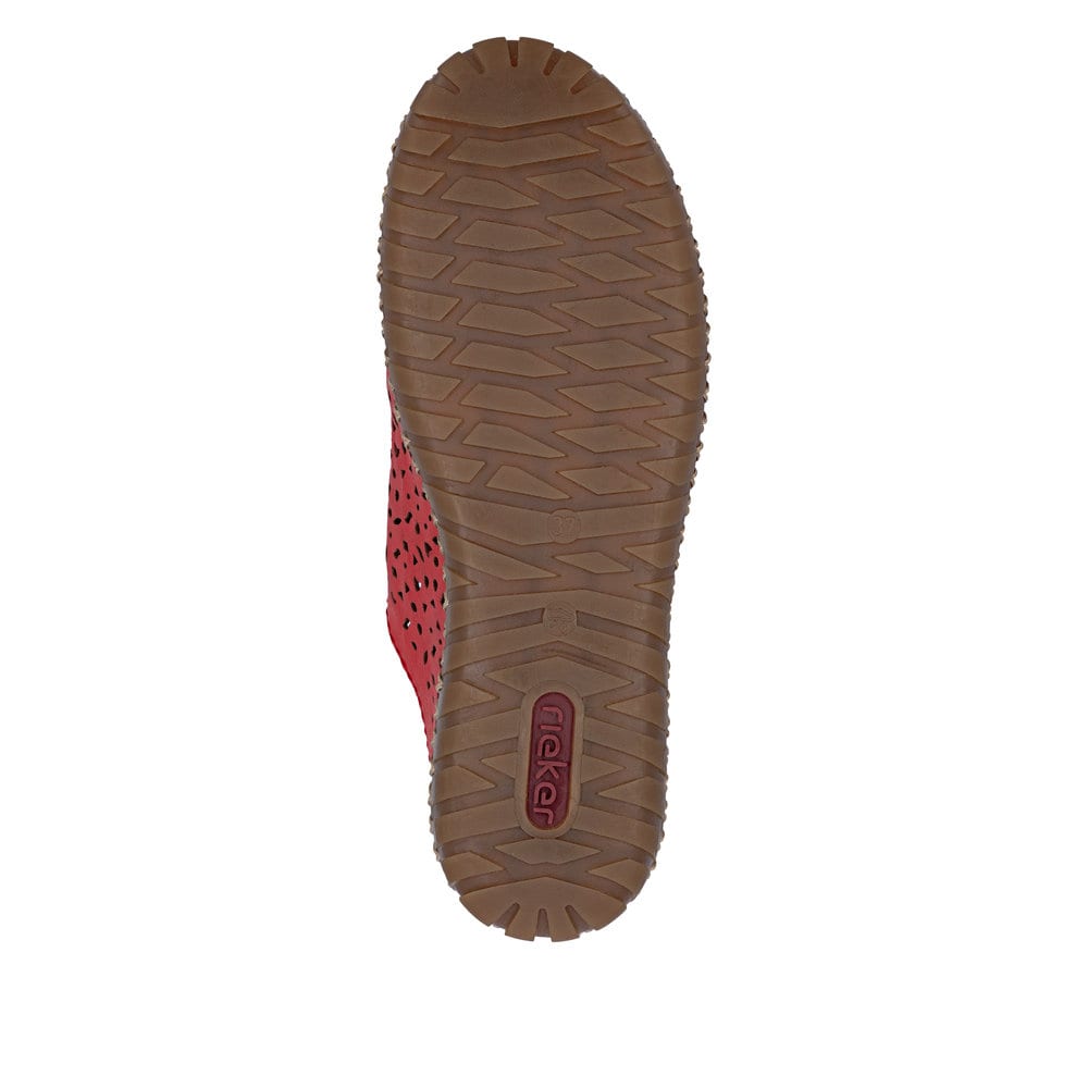 Rote Rieker Damen Slipper M2856-33 aus Glattleder, Barfußschuhe. Schuh Laufsohle.