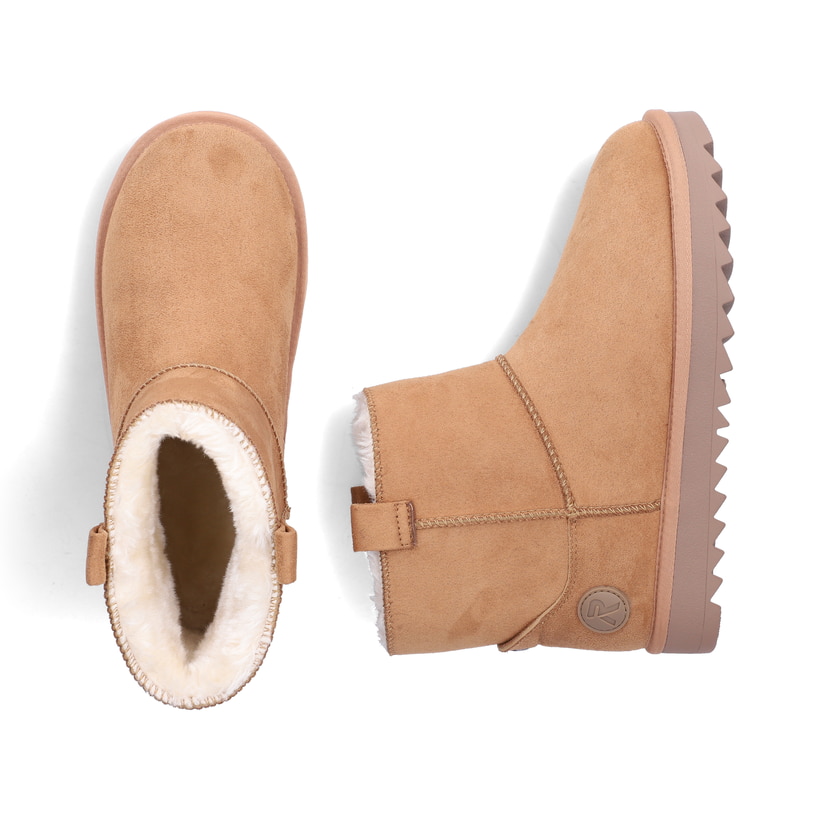 Braune Rieker Damen Kurzstiefel 99870-24 mit der Komfortweite G. Schuh von oben, liegend.