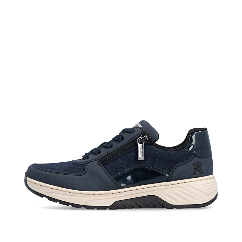 Dunkelblaue Rieker Damen Sneaker Low 53101-15 mit einem Reißverschluss. Schuh Außenseite.