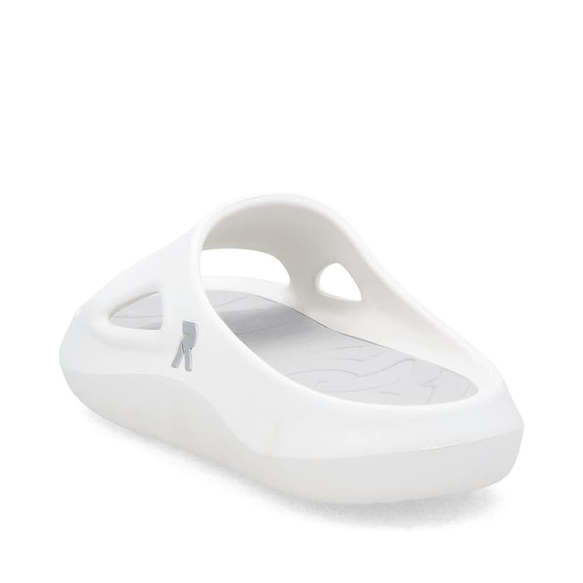 Mules Rieker blanches pour femme W3450-80 avec semelle ultra légère. Chaussure vue de l'arrière.