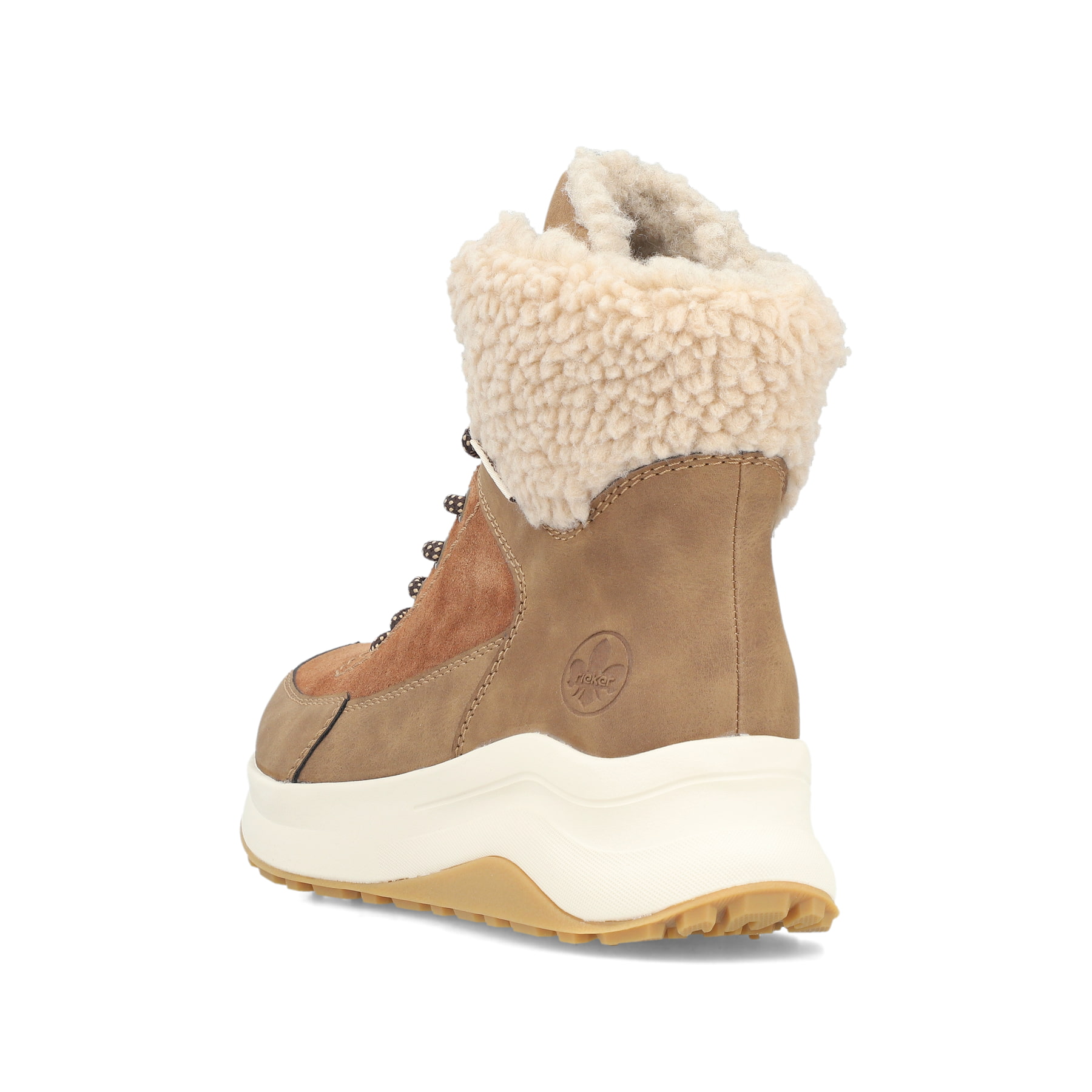 Braune Rieker Damen Schnürstiefel Z0920-24 mit wasserabweisender TEX-Membran. Schuh von hinten.