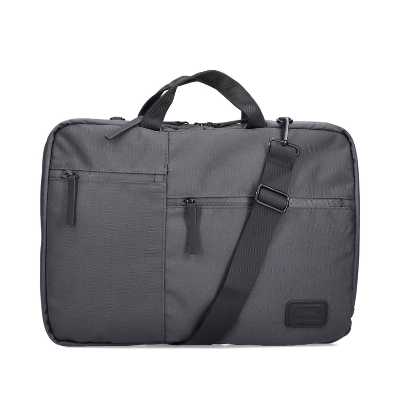 Sac pour ordinateur portable Rieker H5000-42 en gris avec grand espace de rangement, bandoulière amovible et fermeture éclair. Face avant.