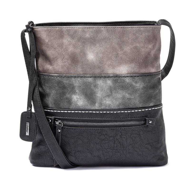 Sac bandoulière Rieker H1301-45 en gris avec finition métallisée, fermeture éclair et poche pour téléphone portable. Face avant.