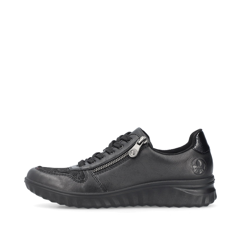 Zartrosane vegane Rieker Damen Loafer 58955-31 mit einem Elastikeinsatz. Schuh Außenseite gespiegelt.