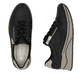 Schwarze Rieker Damen Sneaker Low N9501-00 mit Reißverschluss sowie Extraweite H. Schuh von oben, liegend.