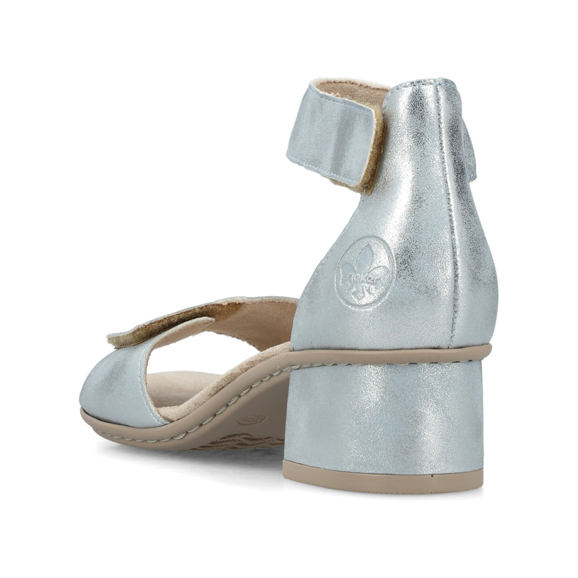 Blaue Rieker Riemchensandaletten 64960-12 mit einem Klettverschluss. Schuh von hinten.