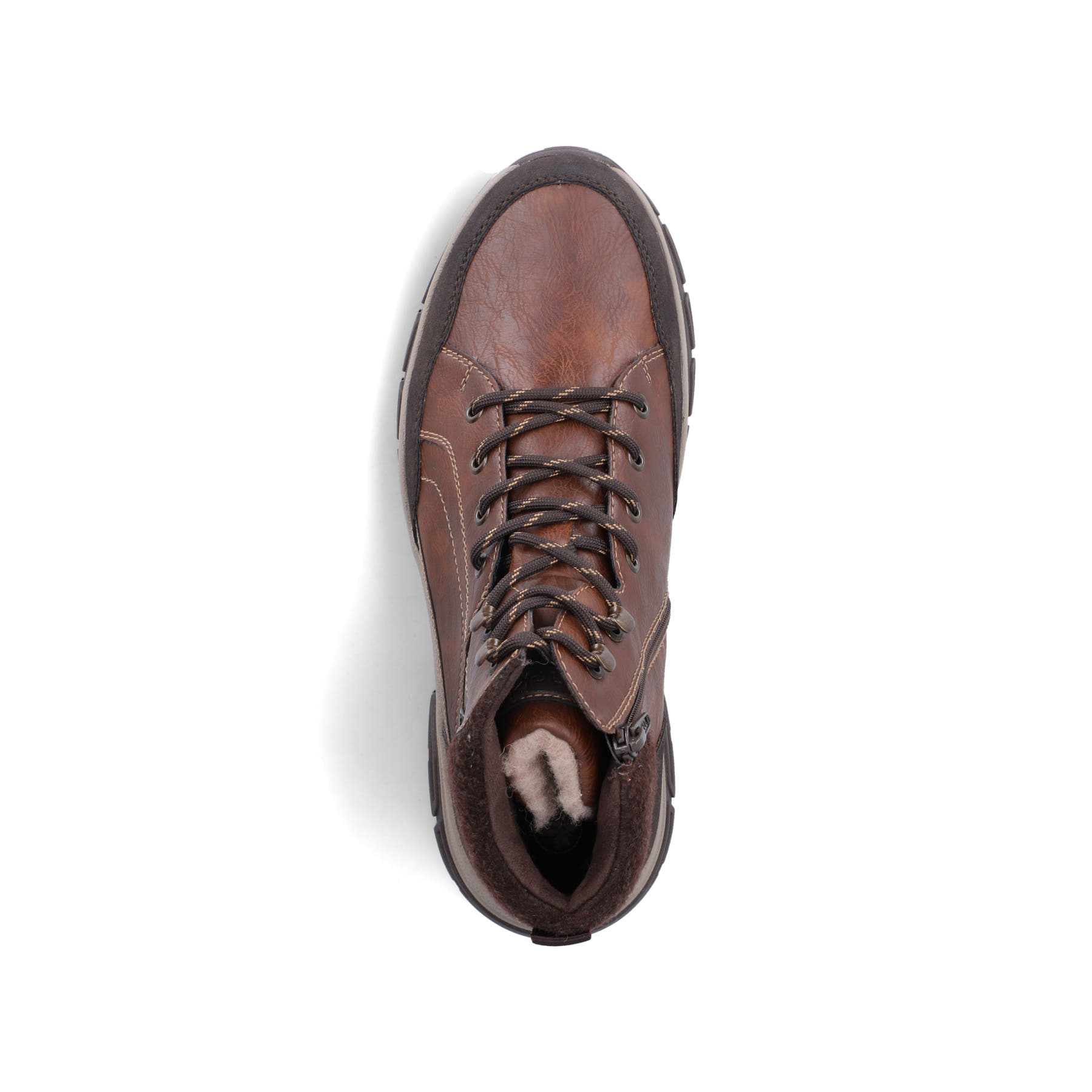 Braune Rieker Herren Schnürstiefel 30212-24 mit wasserabweisender TEX-Membran. Schuh von oben.