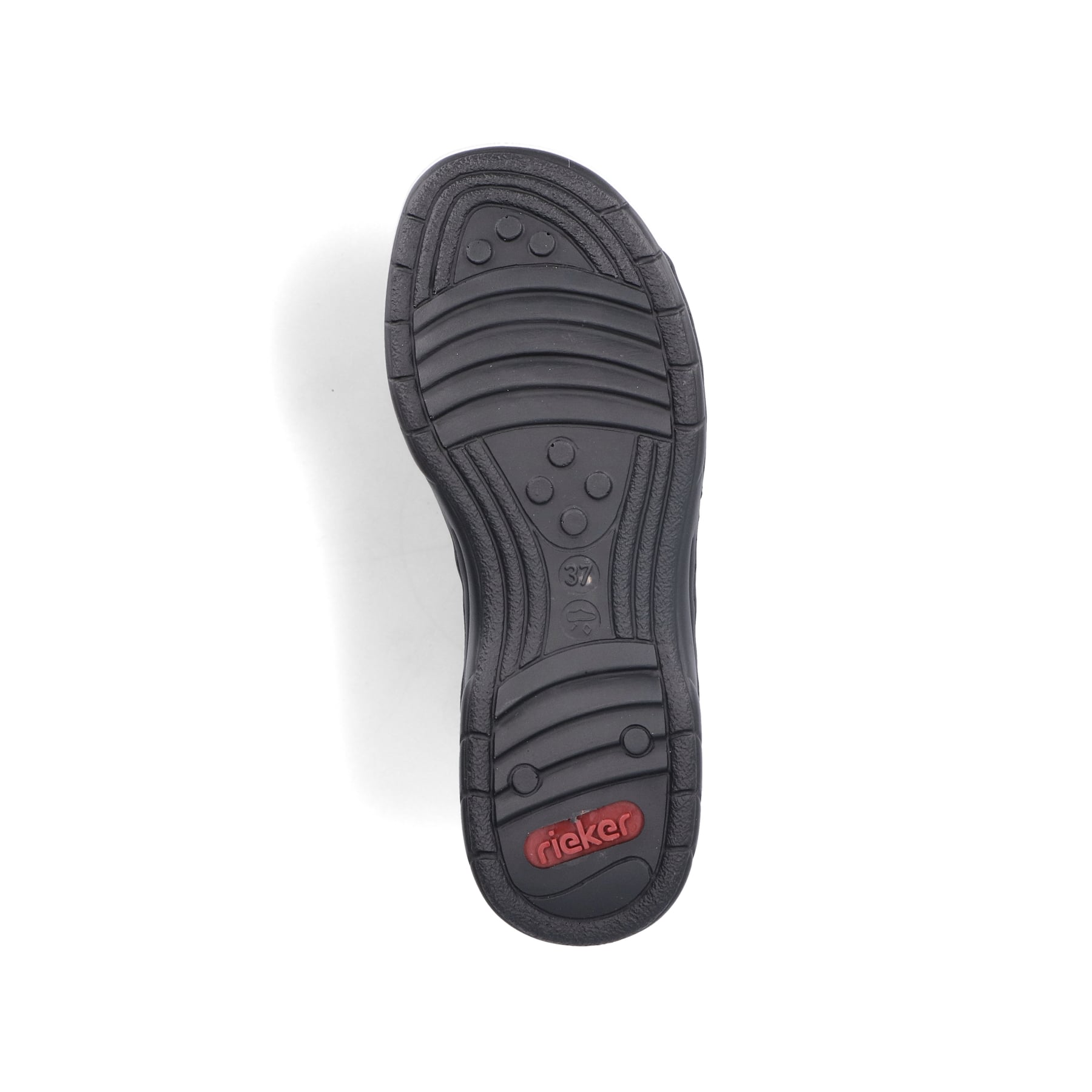 Schwarze Rieker Damen Riemchensandalen 64561-00 mit trendigen Schnalle. Schuh Laufsohle.