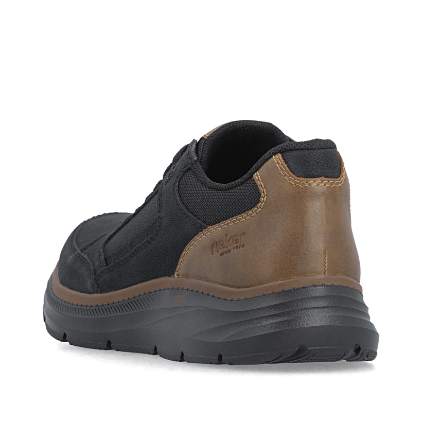 Schwarze Rieker Herren Schnürschuhe B1801-00 mit lightsole+ sowie Reißverschluss. Schuh von hinten.