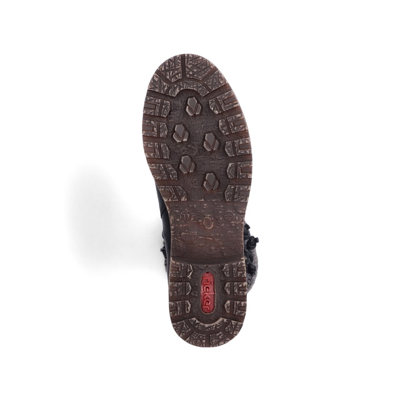 Schwarze Rieker Damen Hochschaftstiefel Z4755-00 mit Strick-Kragen. Schuh Laufsohle.